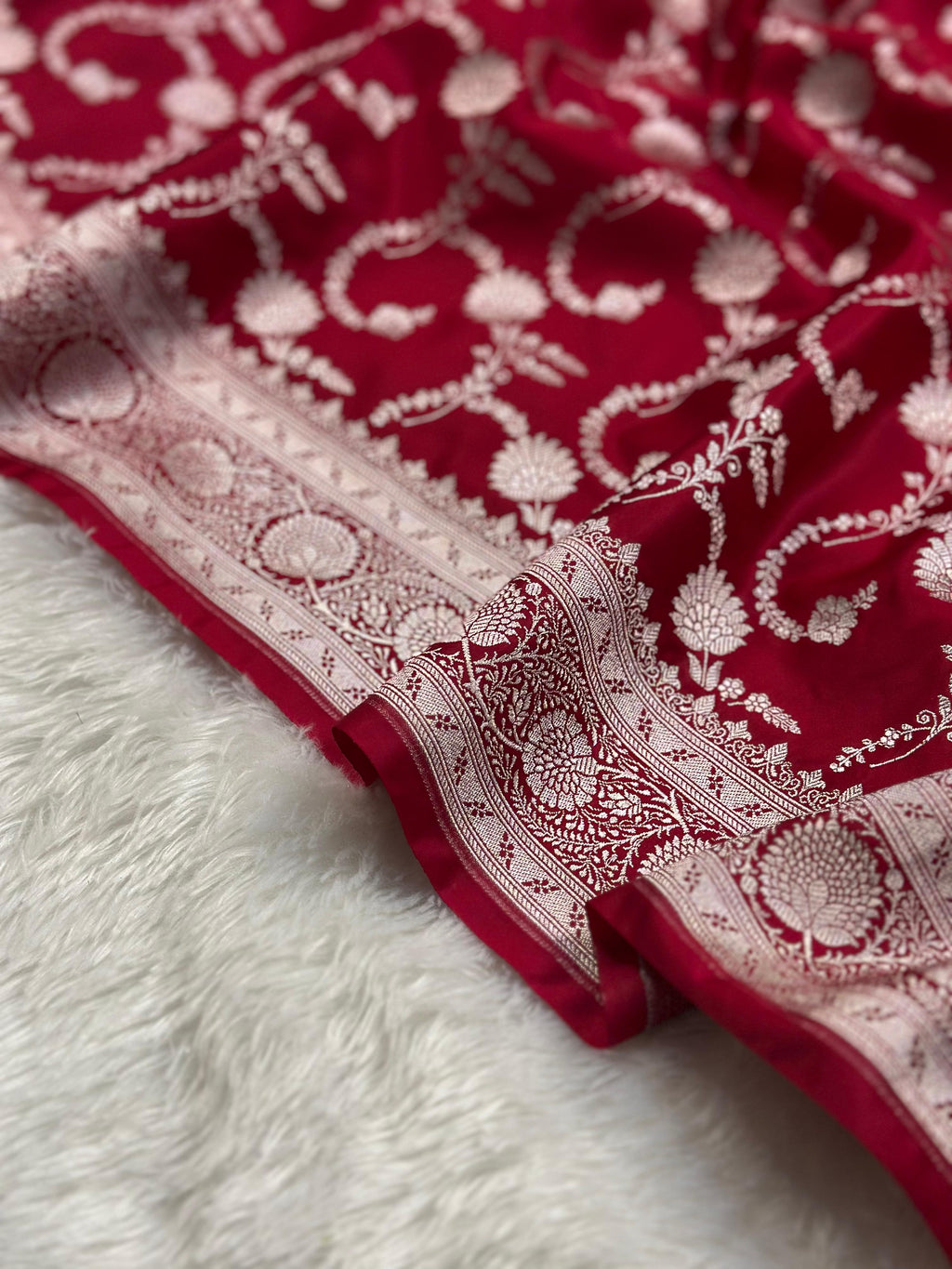 Red Mashru Silk Banarasi Saree Woven with Golden Zari