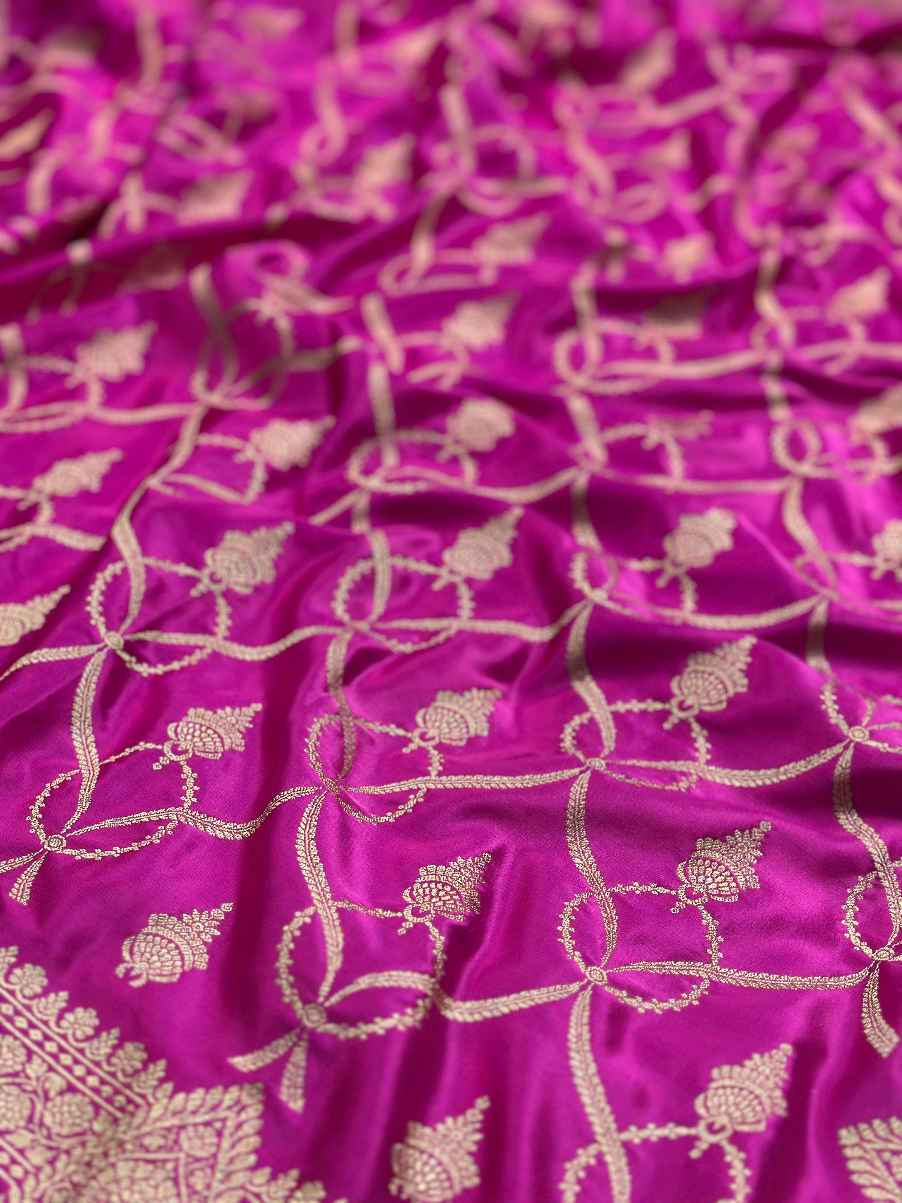Magenta Mashru Silk Banarasi Saree Woven with Golden Zari