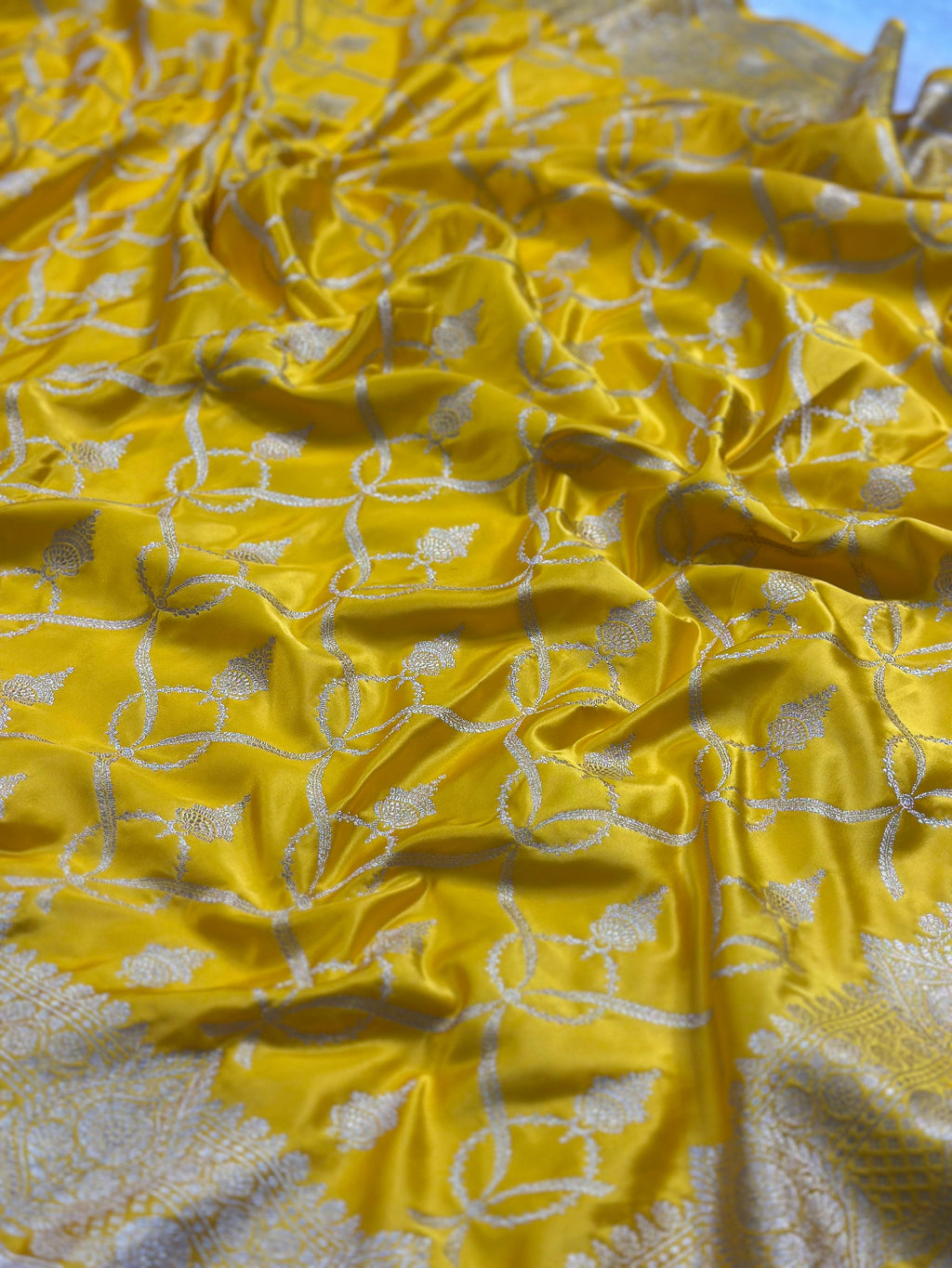 Yellow Mashru Silk Banarasi Saree Woven with Golden Zari