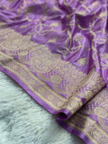 Lavender Mashru Silk Banarasi Saree Woven with Golden Zari