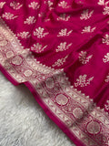 Magenta Mashru Silk Banarasi Saree Woven with Golden Zari