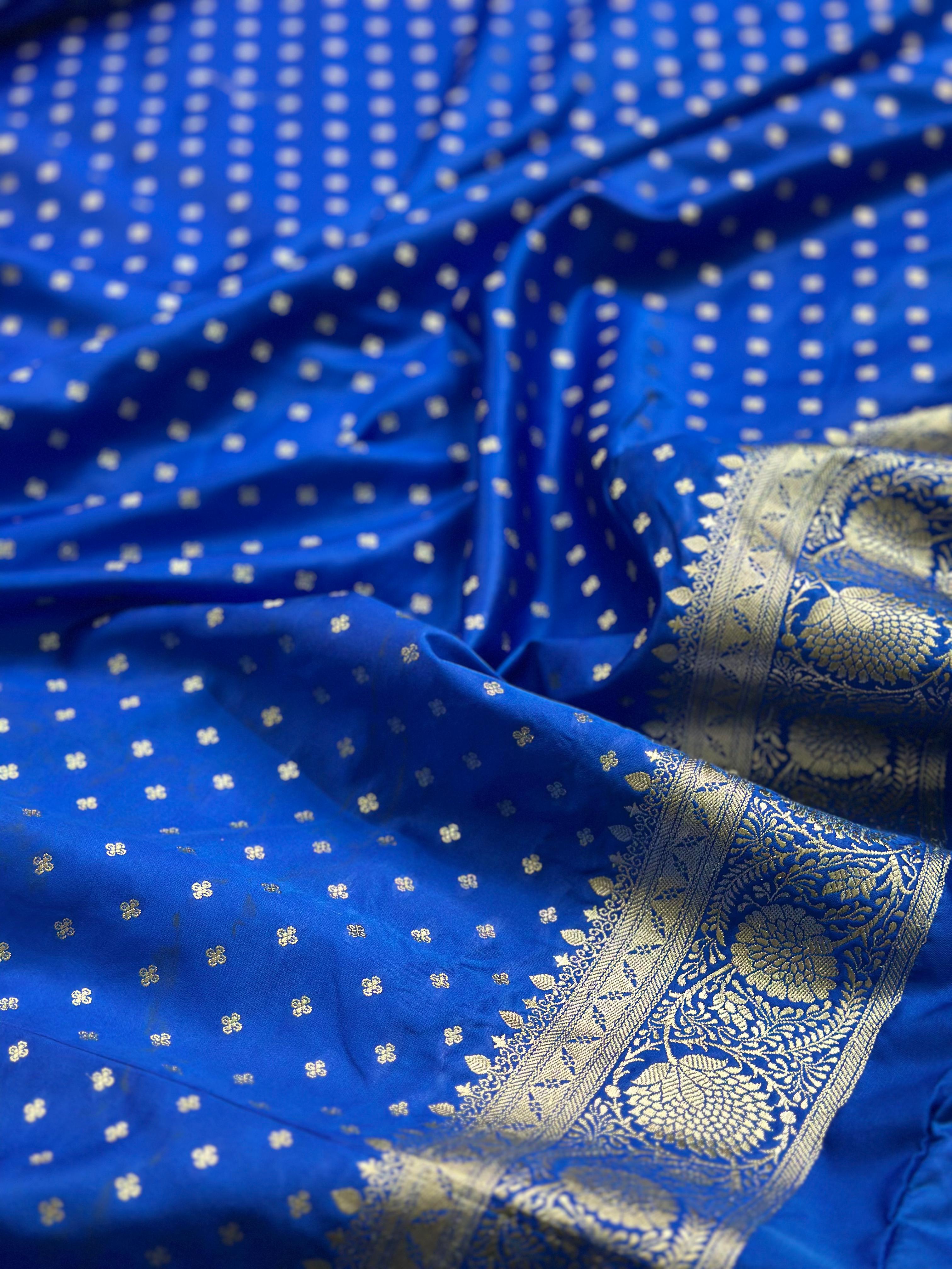 Royal Blue Mashru Silk Banarasi Saree Woven with Golden Zari
