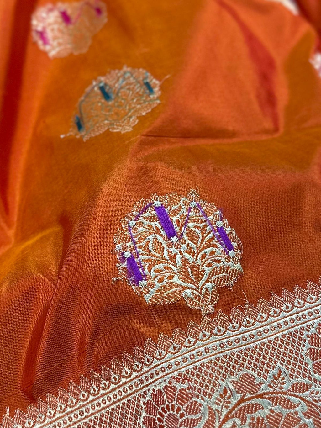 Orange Handwoven Pure kadua Banarasi Silk Saree