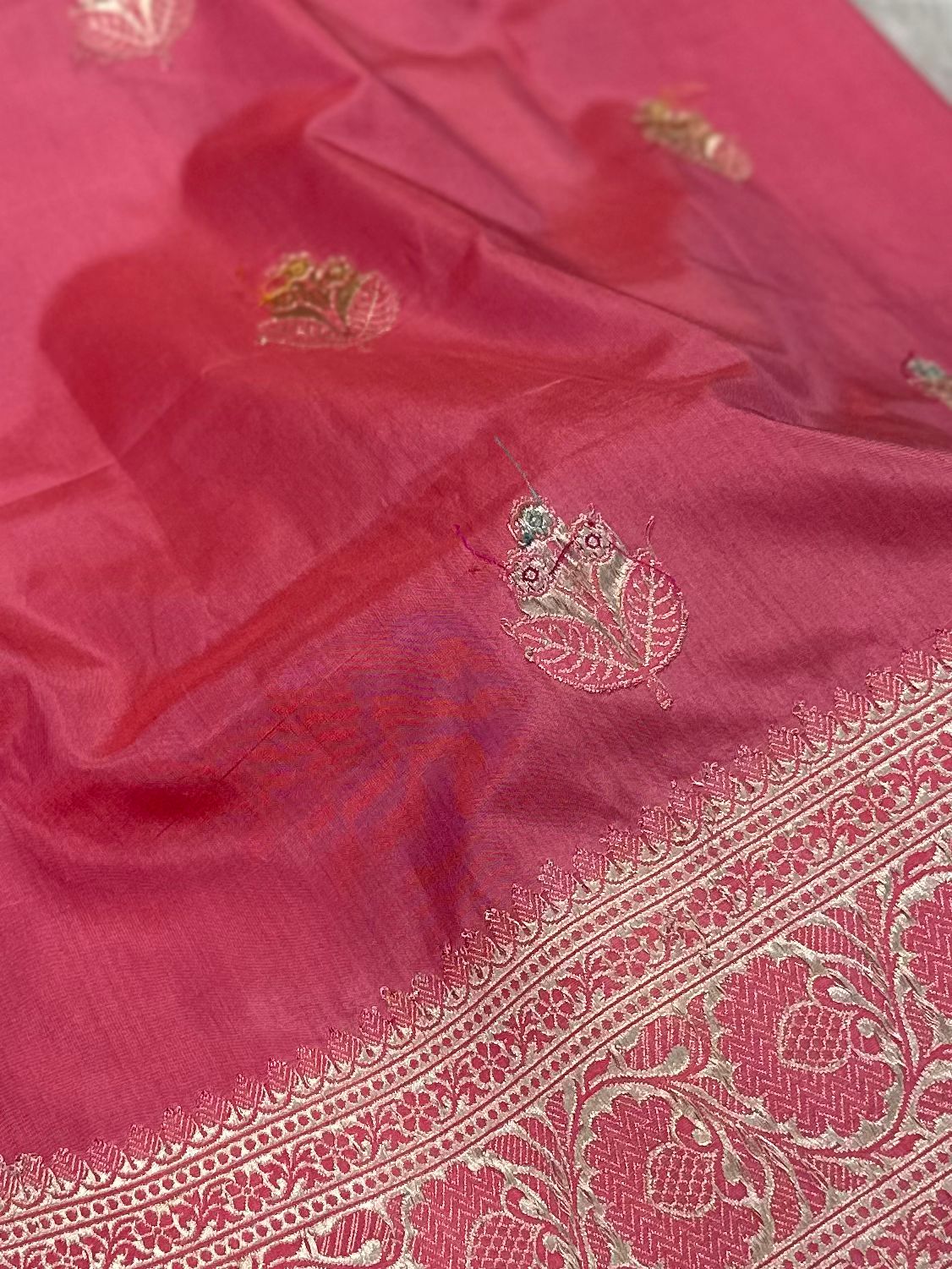 Baby Pink Handwoven Pure katan kadua Banarasi Silk Saree