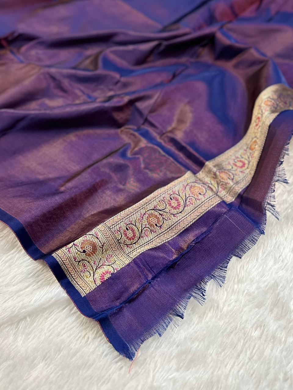 Jamawar Meenedar Buti Satin Katan Silk Banarasi Saree
