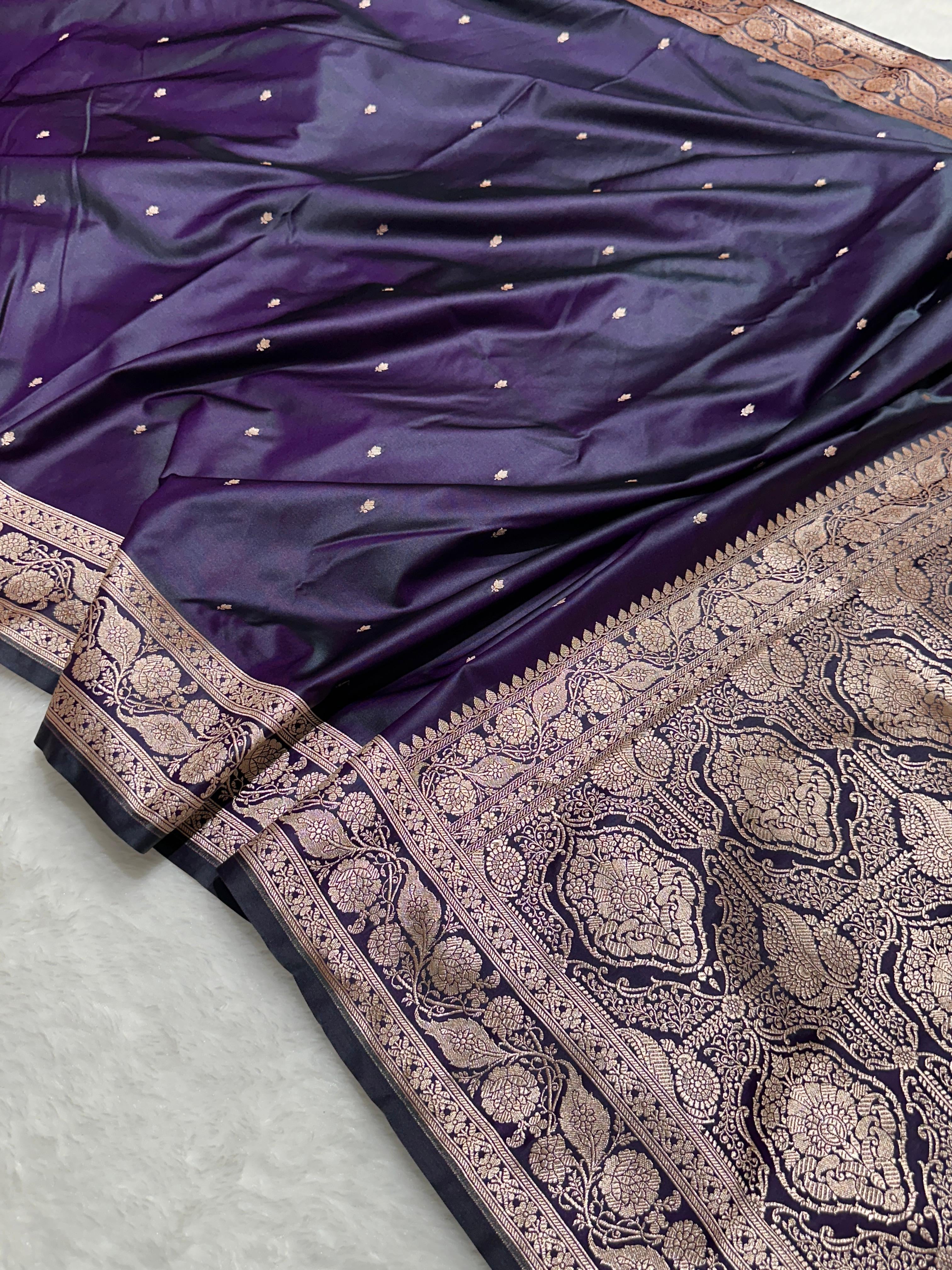 Banarasi Purple with Gold Buti Mashru Silk Saree with Grand Pallu