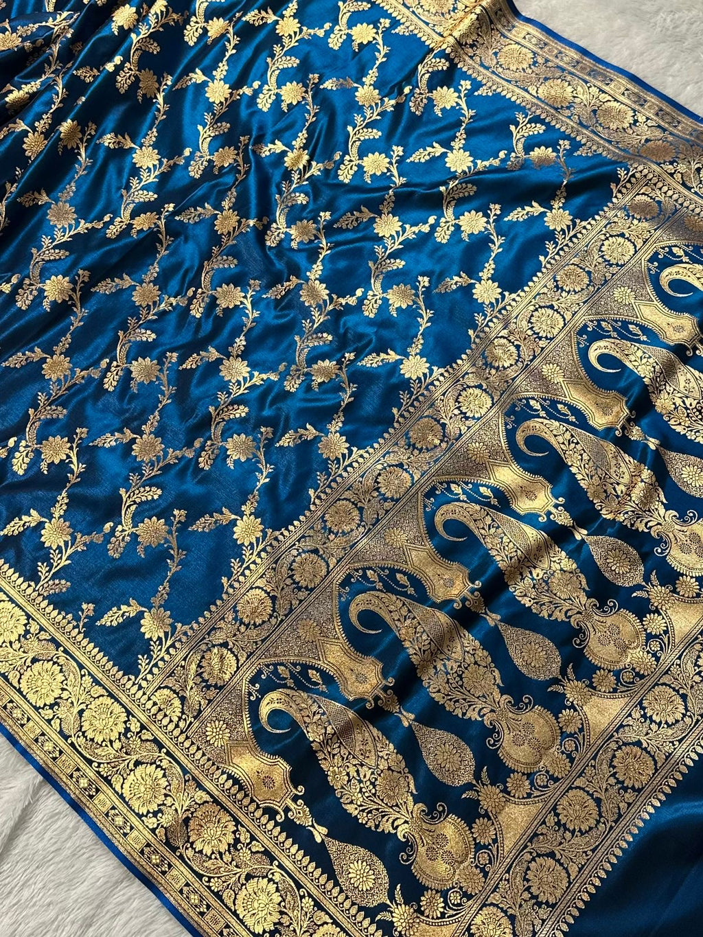 Royal Blue Satin Silk Banarasi Saree