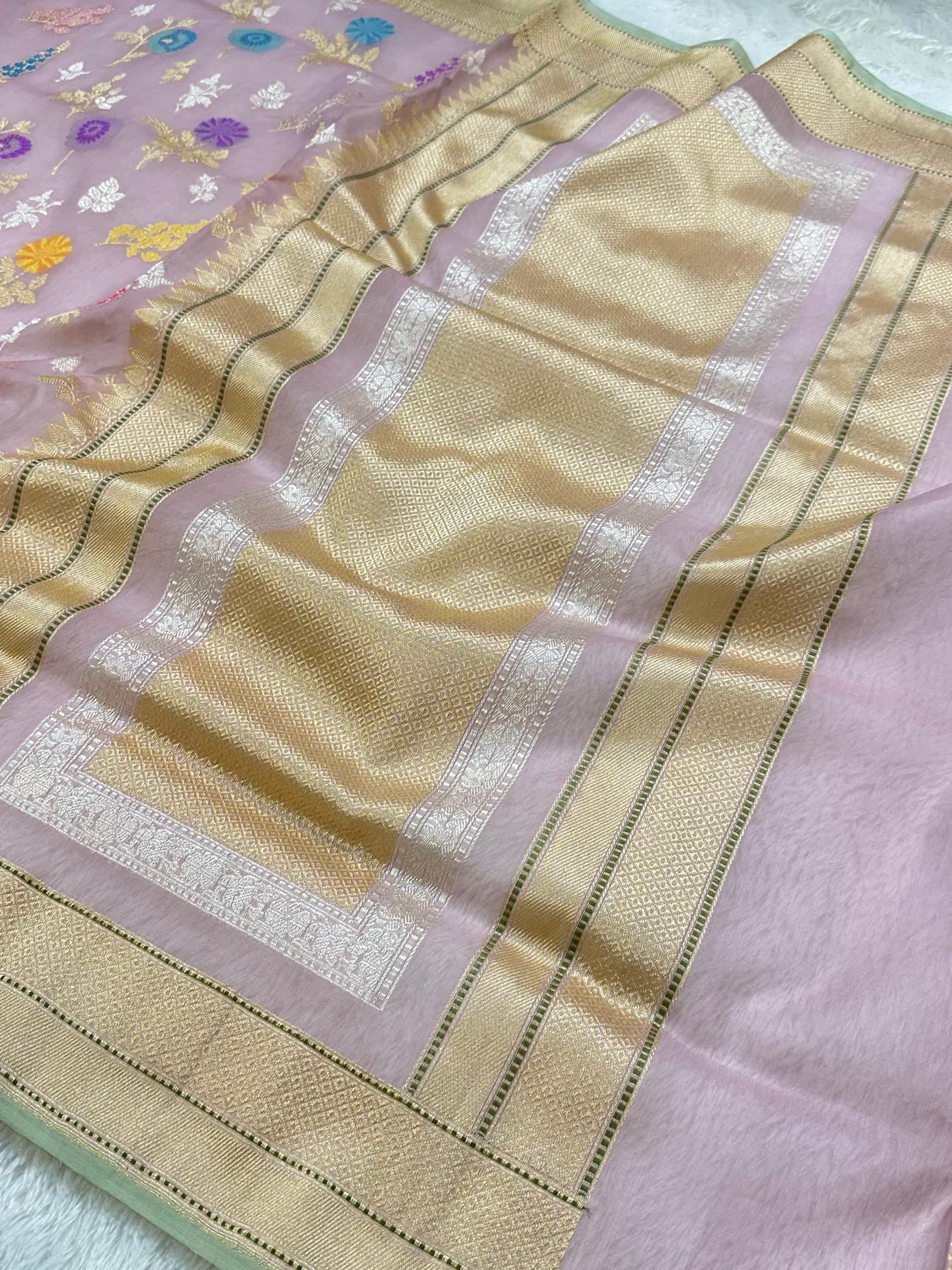 Classic Pure Banarasi Kora Organza Silk Kadua Weave Saree
