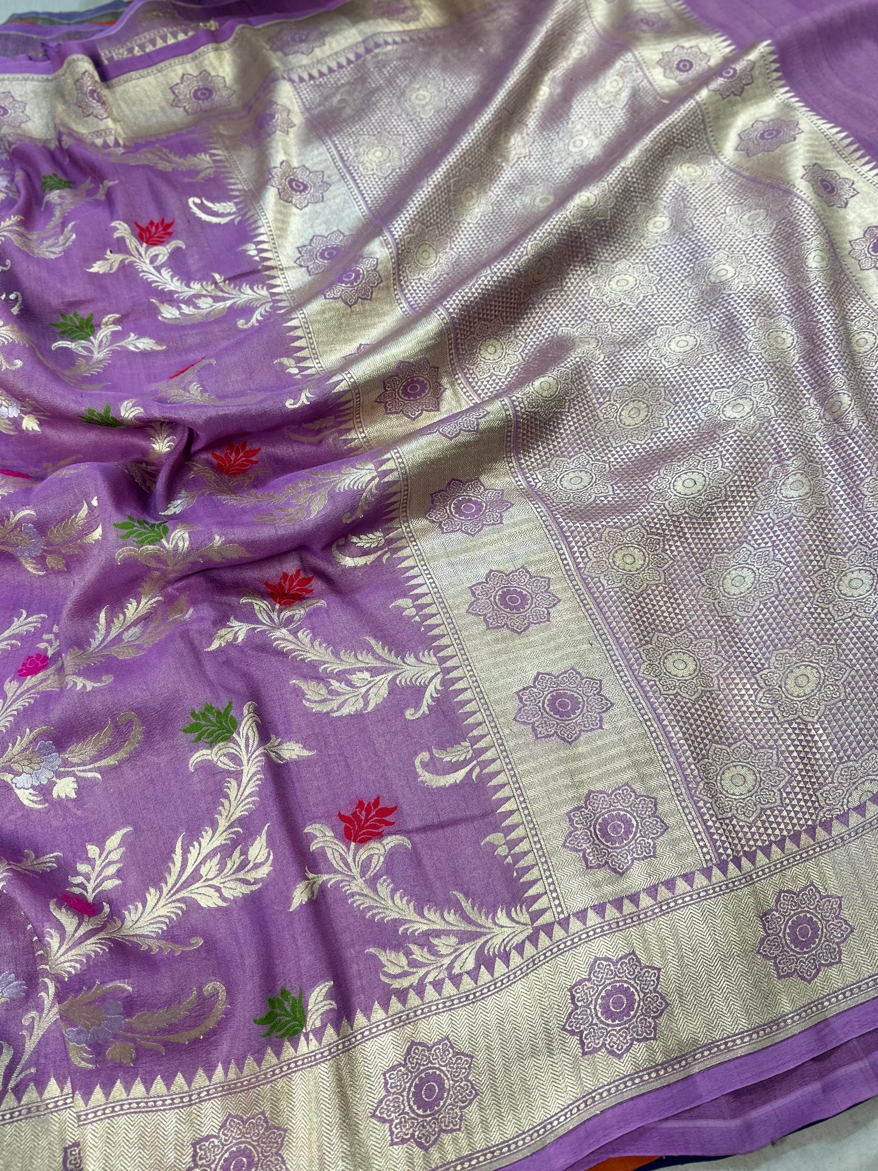 Pure Desi Tussar Lavender Meenakari Jangla Pattern