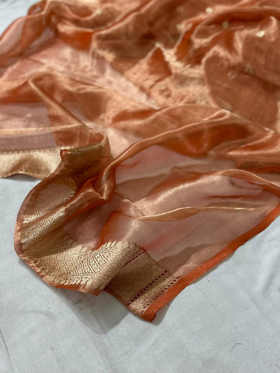 Peach Gold  Pure Banarasi Tissue Buta Saree