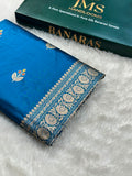 Peacock Blue Pure Katan Kadua Weave Banarasi Saree