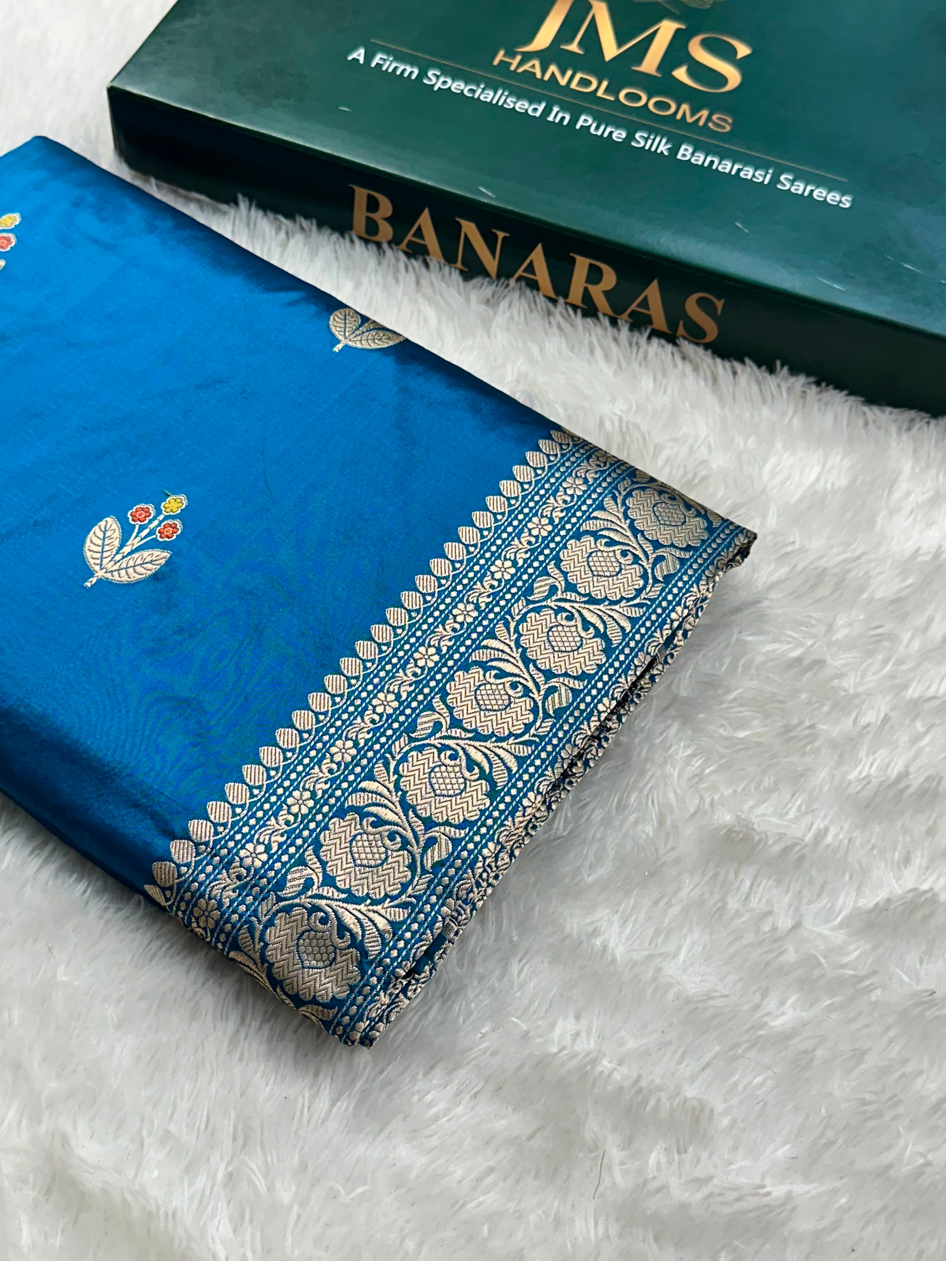 Peacock Blue Pure Katan Kadua Weave Banarasi Saree