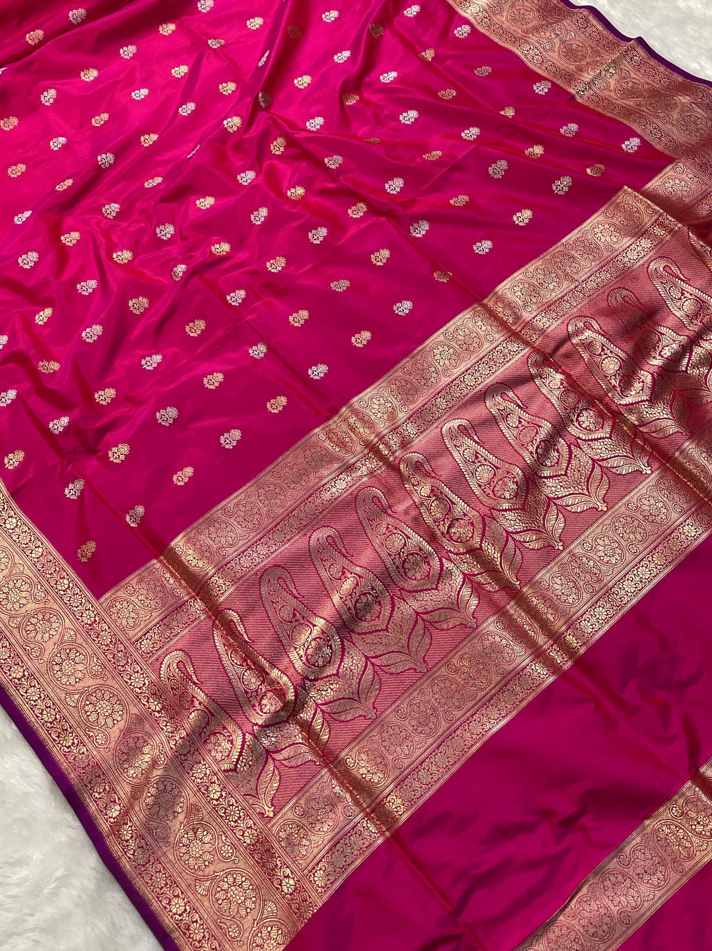Rani Pink Handwoven Pure katan kadua Sona Rupa Banarasi Silk Saree
