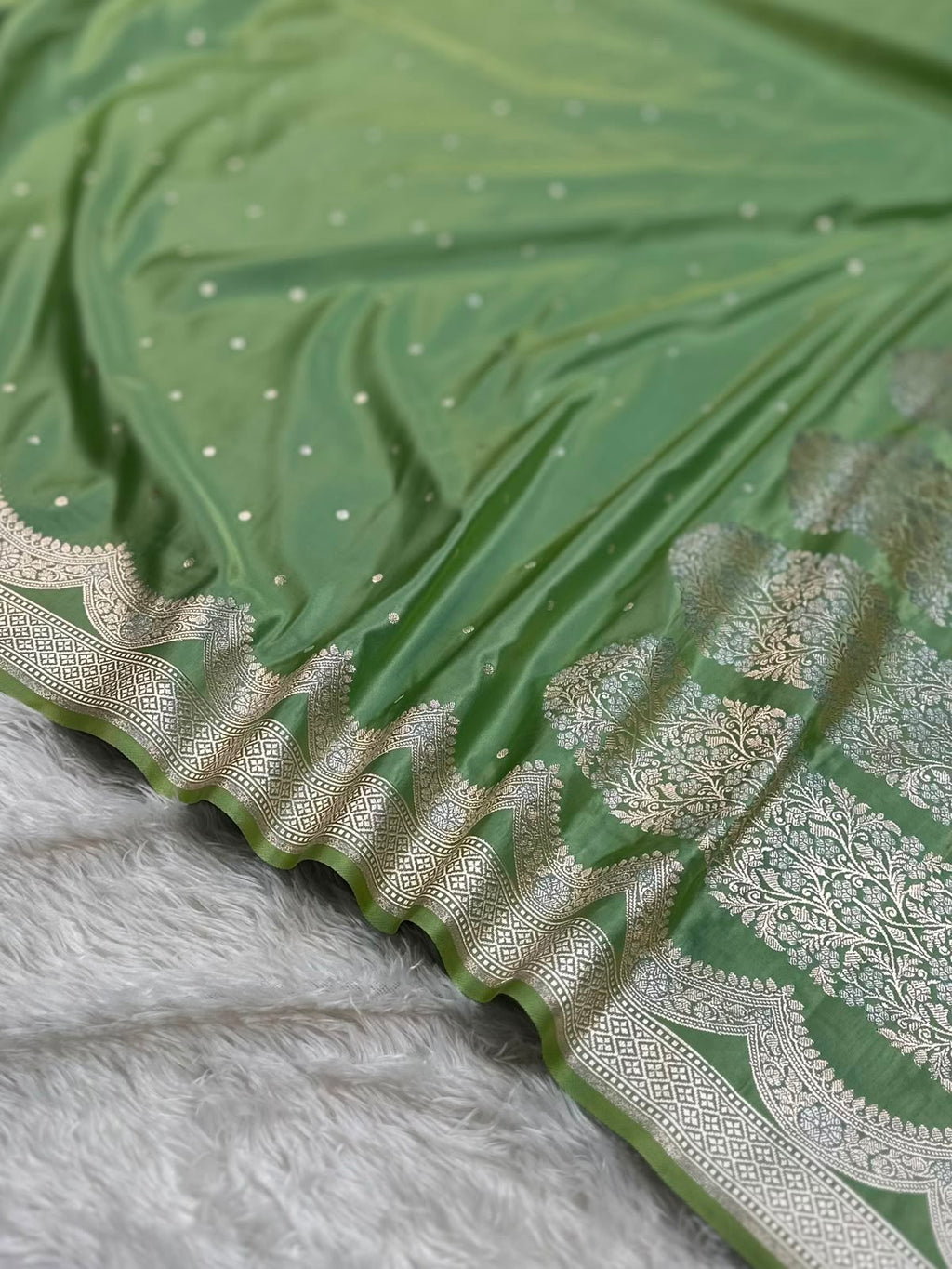 Sage Green Mashru Silk Banarasi Saree
