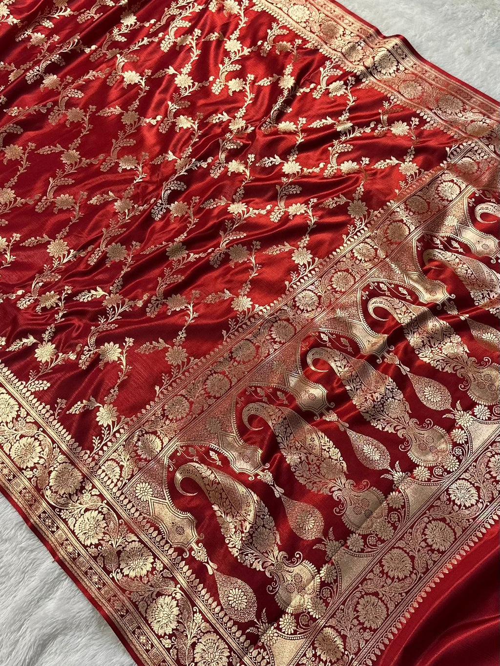 Bridal Red Satin Silk Banarasi Saree