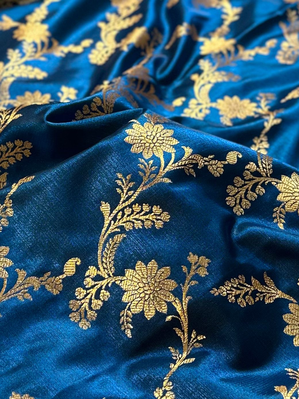 Royal Blue Satin Silk Banarasi Saree