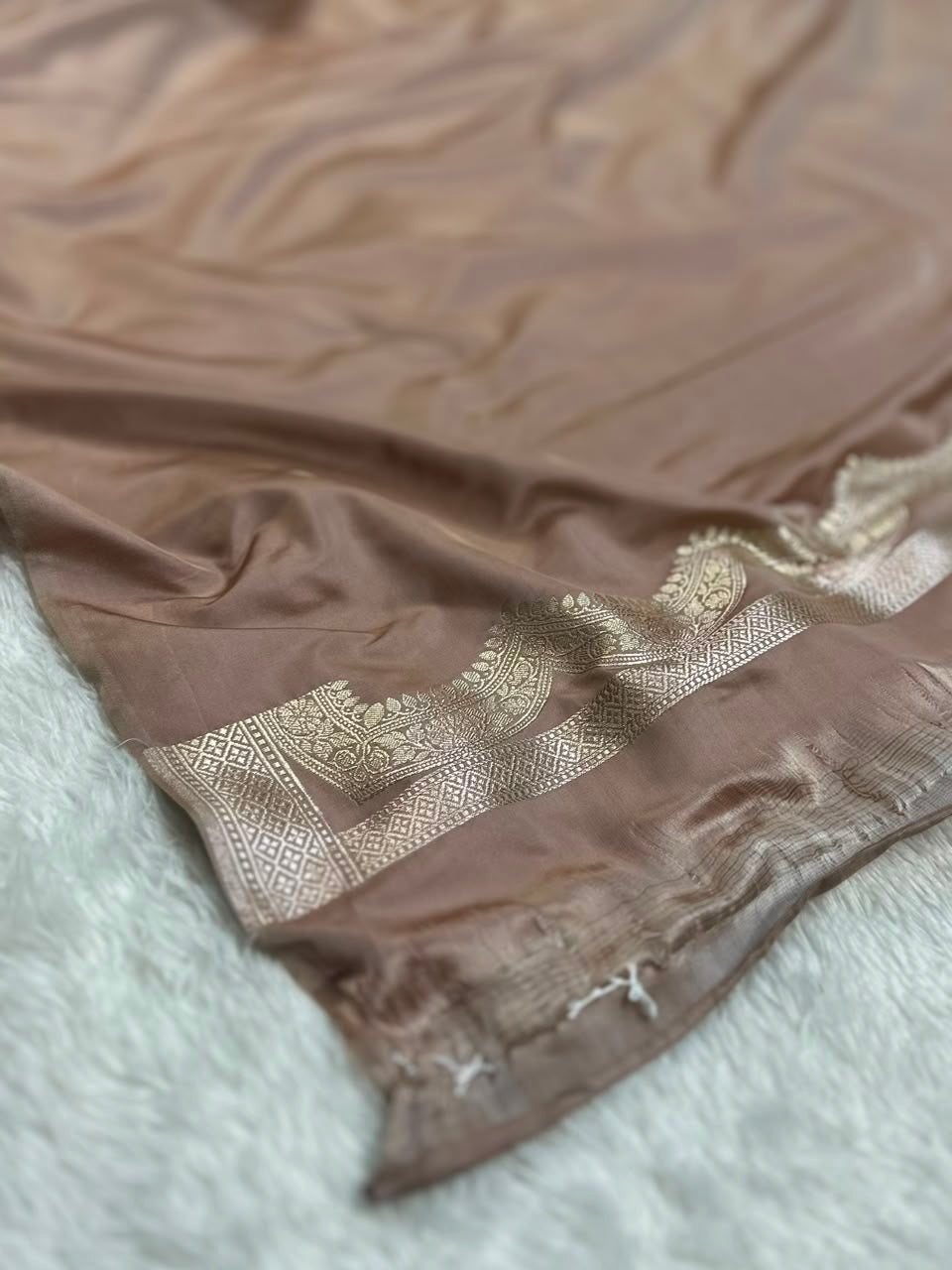 Taupe Brown Mashru Silk Banarasi Saree