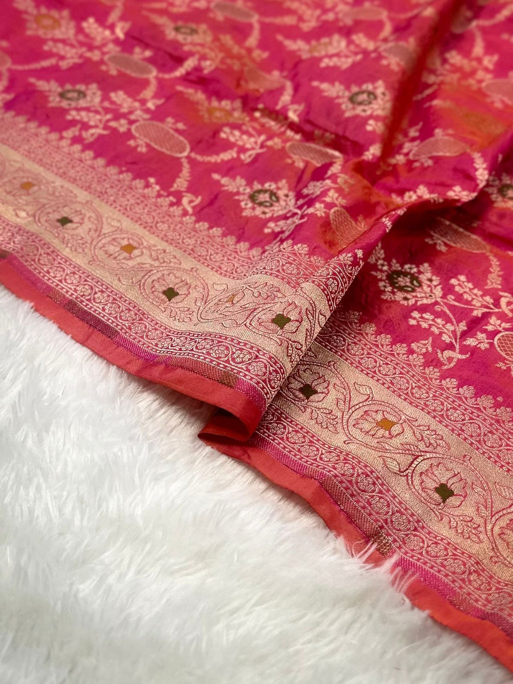 Dual Pink Pure Banarasi Silk Saree – Meenakari Jaal | Authentic Banaras