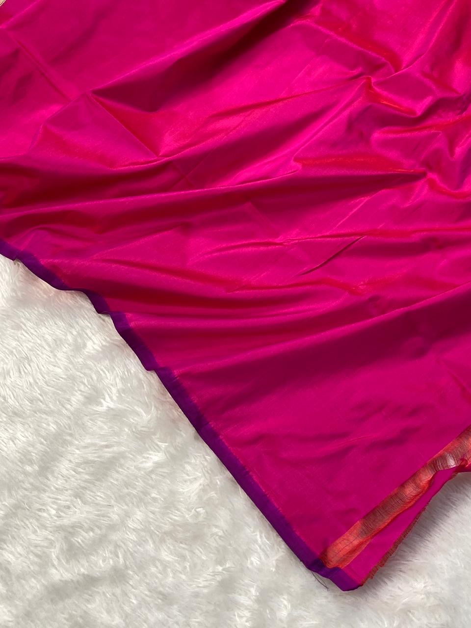 Rani Pink Handwoven Pure katan kadua Sona Rupa Banarasi Silk Saree