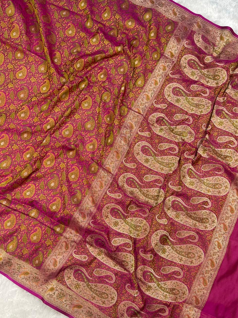 Jamawar Meenedar Buti Satin Katan Silk Banarasi Saree