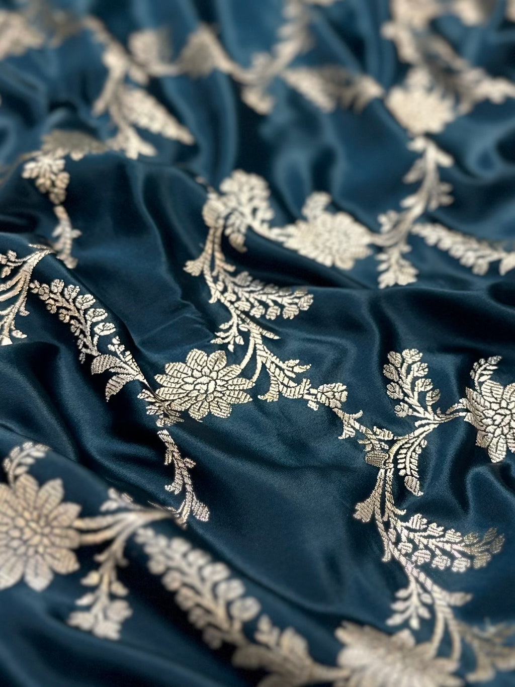 Teal Blue Mashru Silk Banarasi Saree