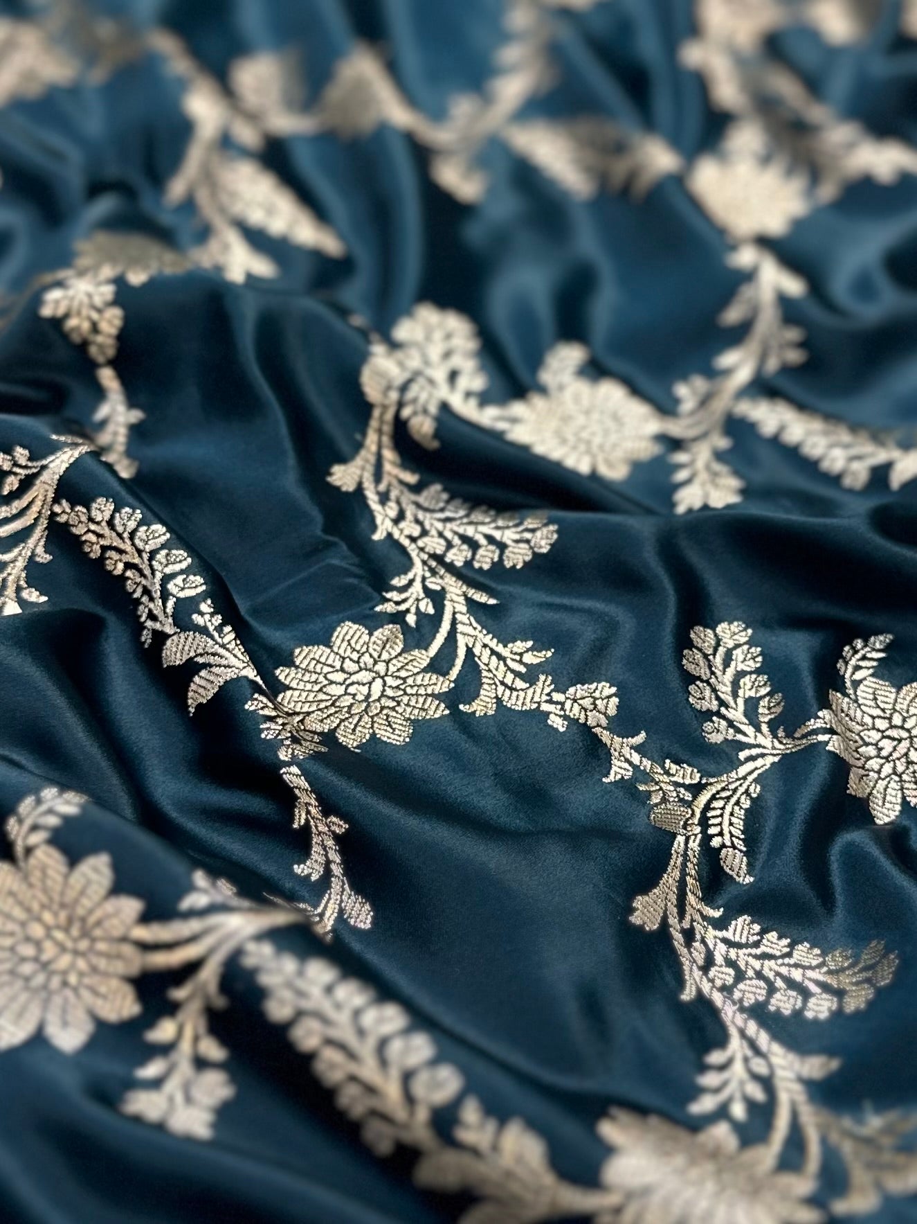 Teal Blue Mashru Silk Banarasi Saree