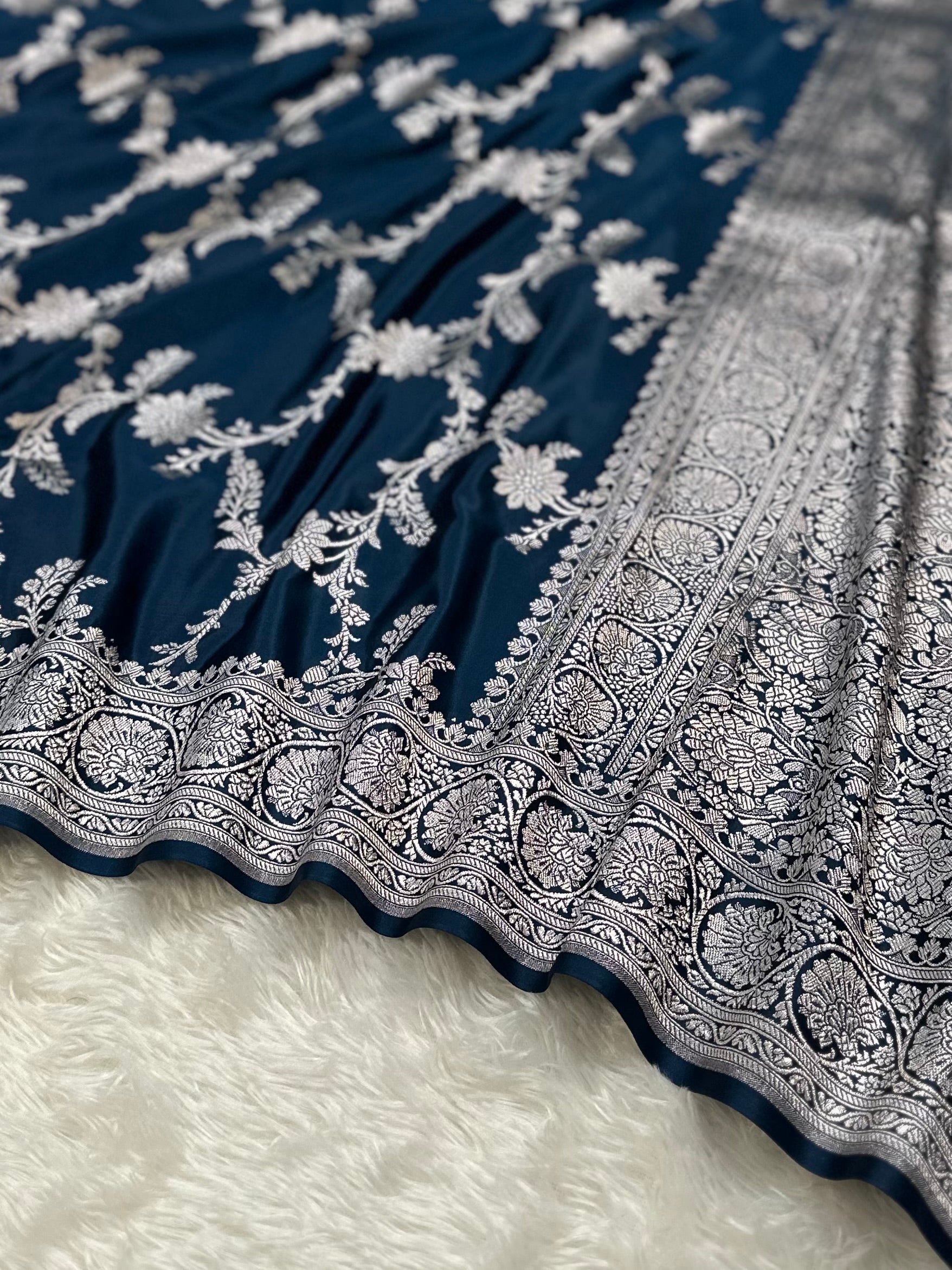 Teal Blue Mashru Silk Banarasi Saree