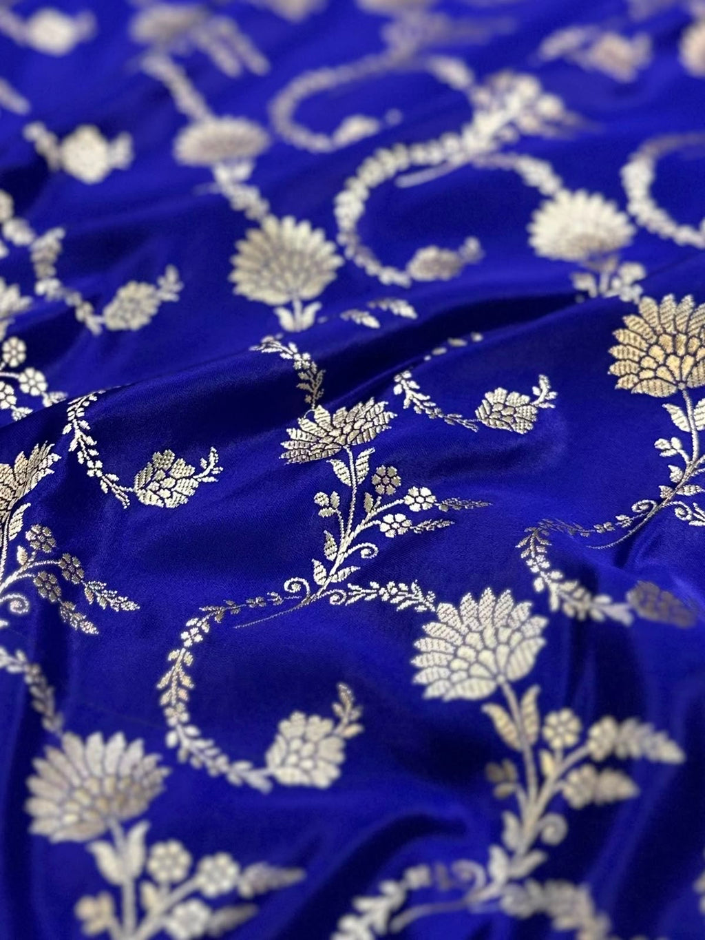 Royal Blue Mashru Silk Jaal Pattern Banarasi Saree