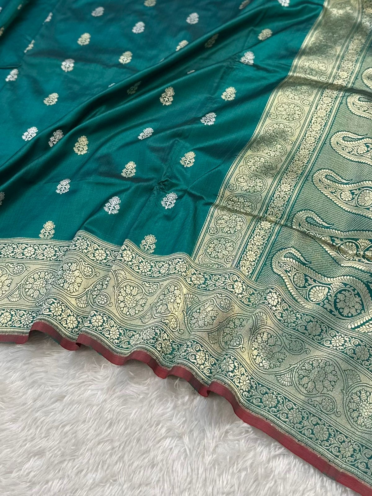 Teal Green Handwoven Pure katan kadua Sona Rupa Banarasi Silk Saree