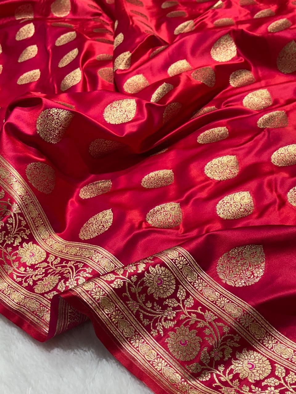 Bridal Red Banarasi Buta Mashru Silk Saree