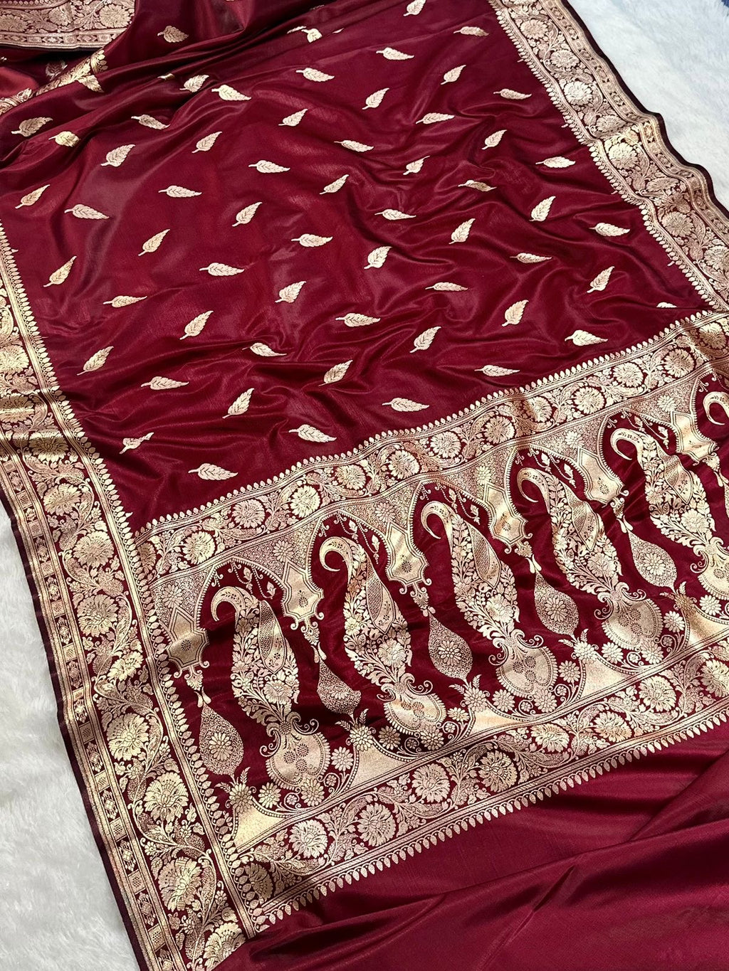 Maroon Booti Satin Silk Saree