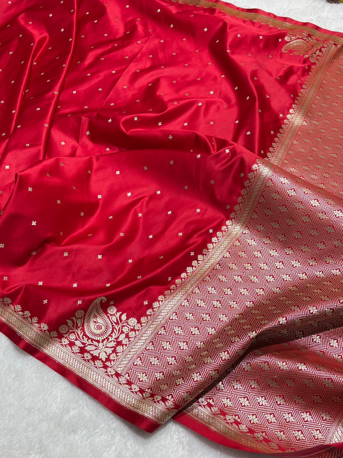 Bridal Red Mashru Silk Banarasi Saree