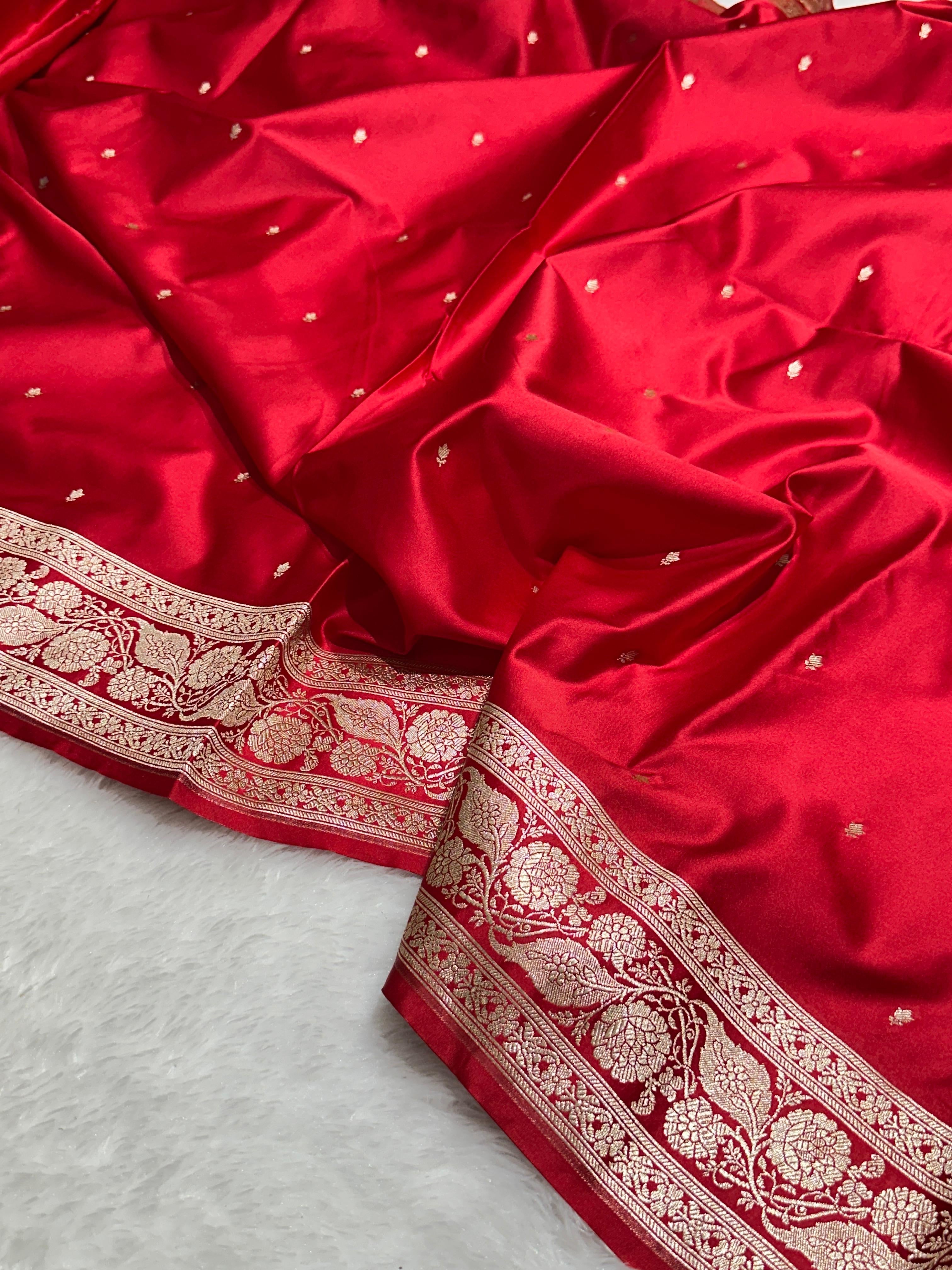 Royal Red with Gold Buti Mashru Silk Saree with Grand Pallu