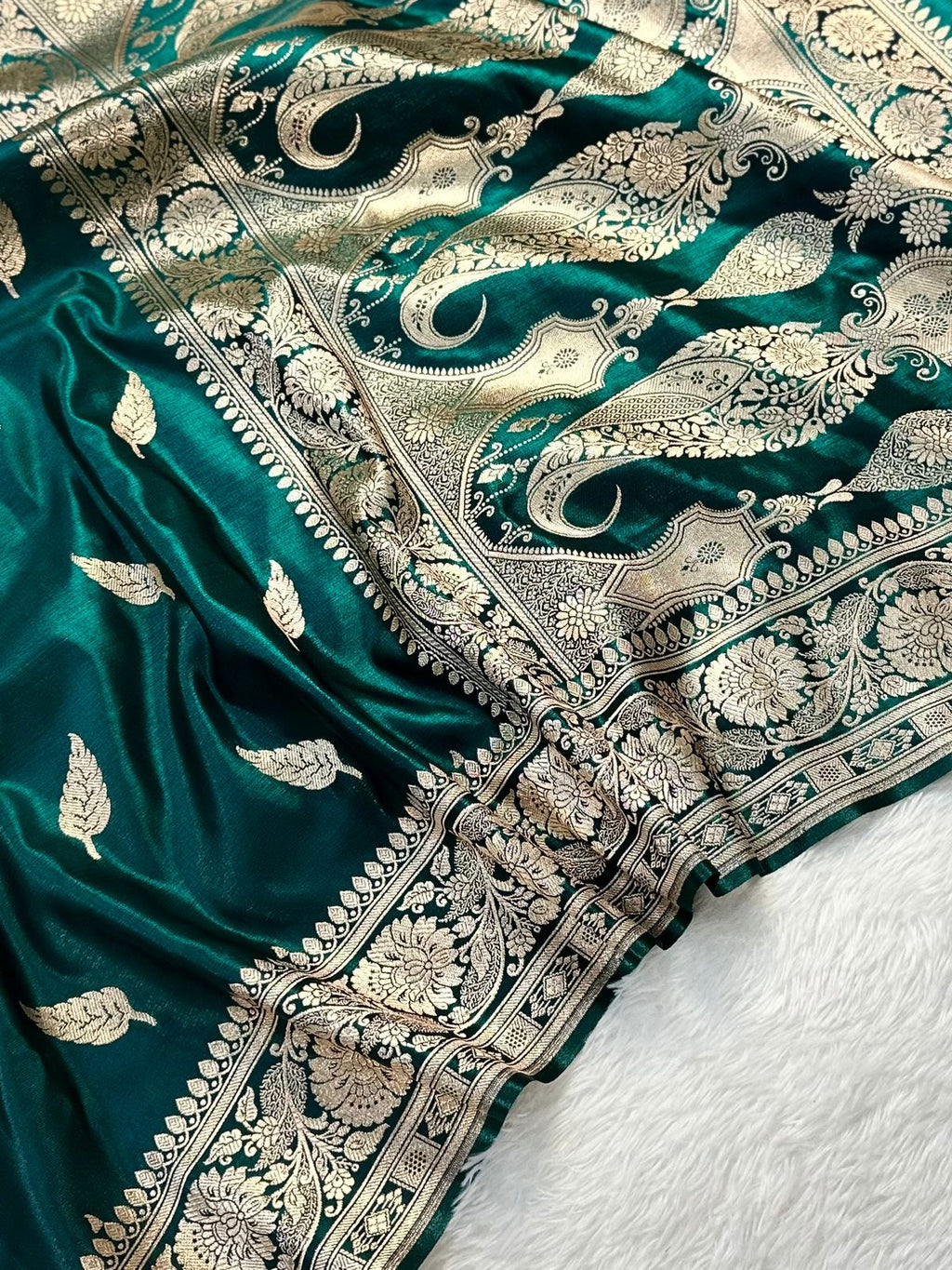 Teal Green Booti Satin Silk Saree