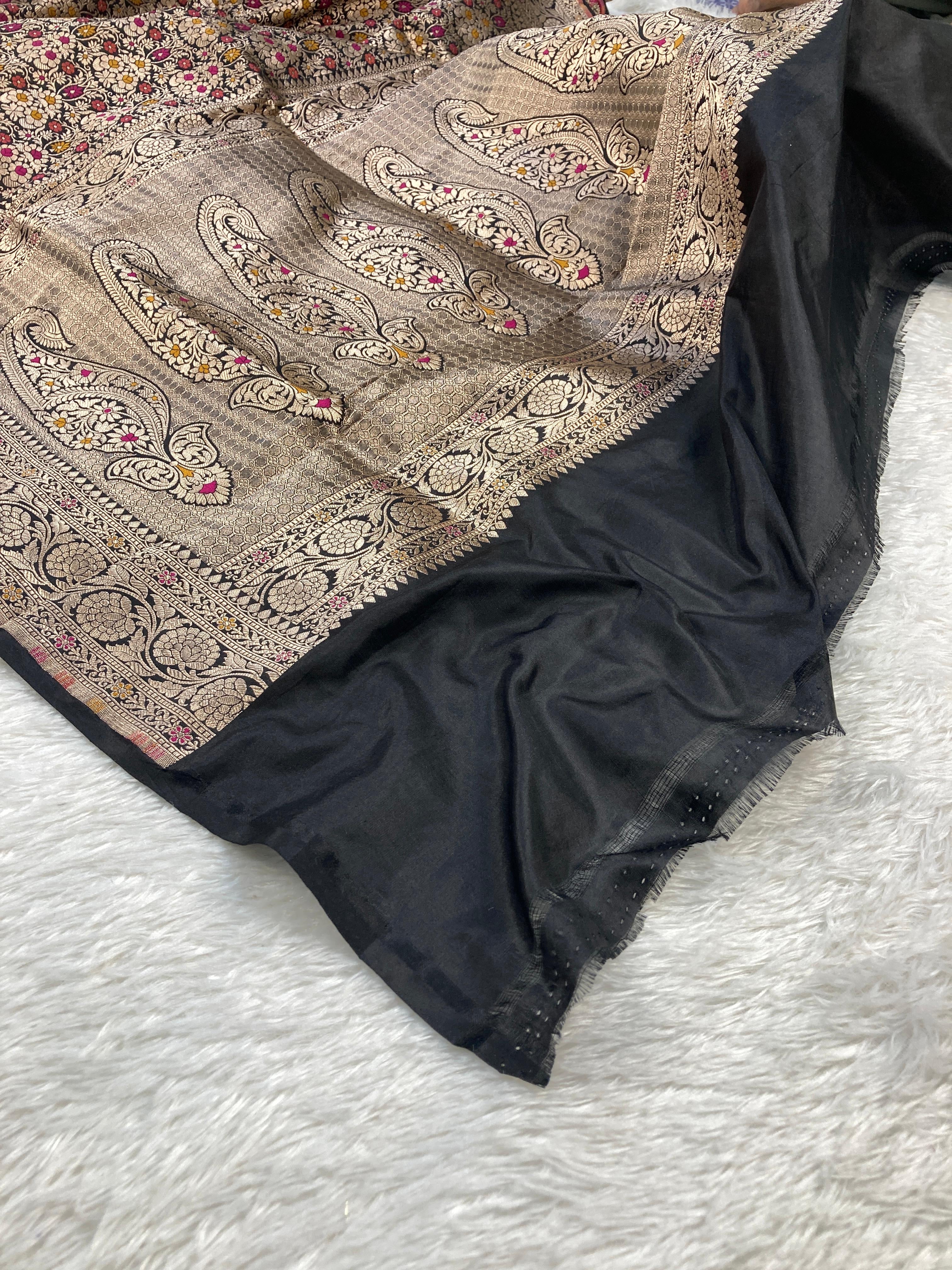 Black Pure Banarasi Silk Saree – Meenakari Brocade Jaal | Authentic Banaras