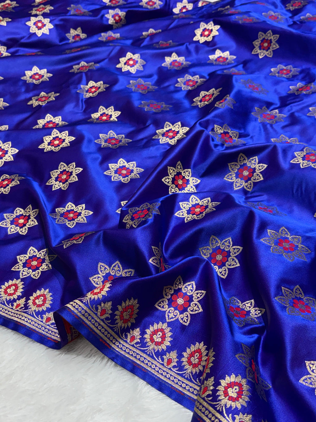 Royal Blue Meena Buta Mashru Silk Banarasi Saree