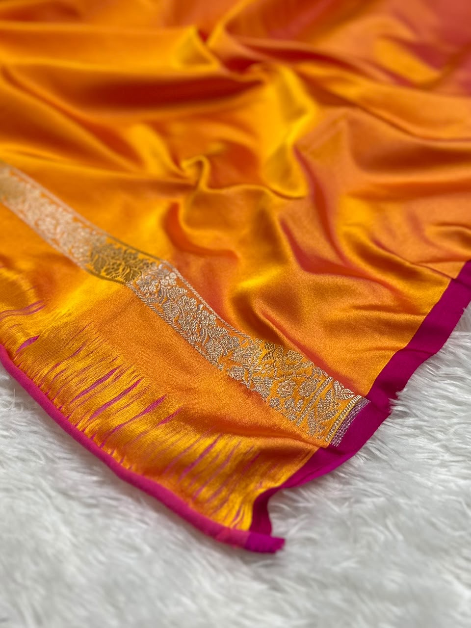 Mustard Yellow Mashru Silk In Mehrab Body