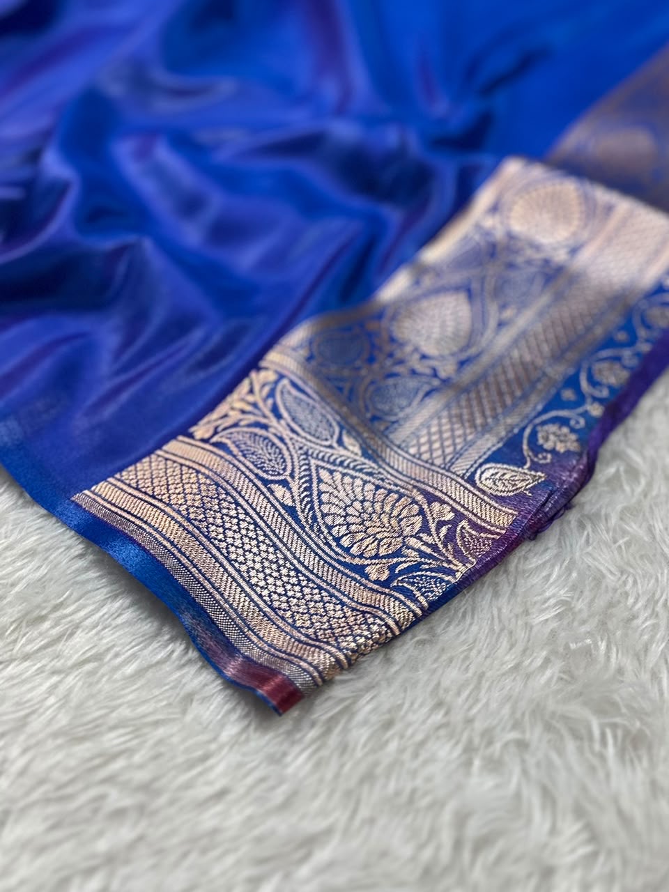 Satin Silk Banarasi Saree in Royal Blue