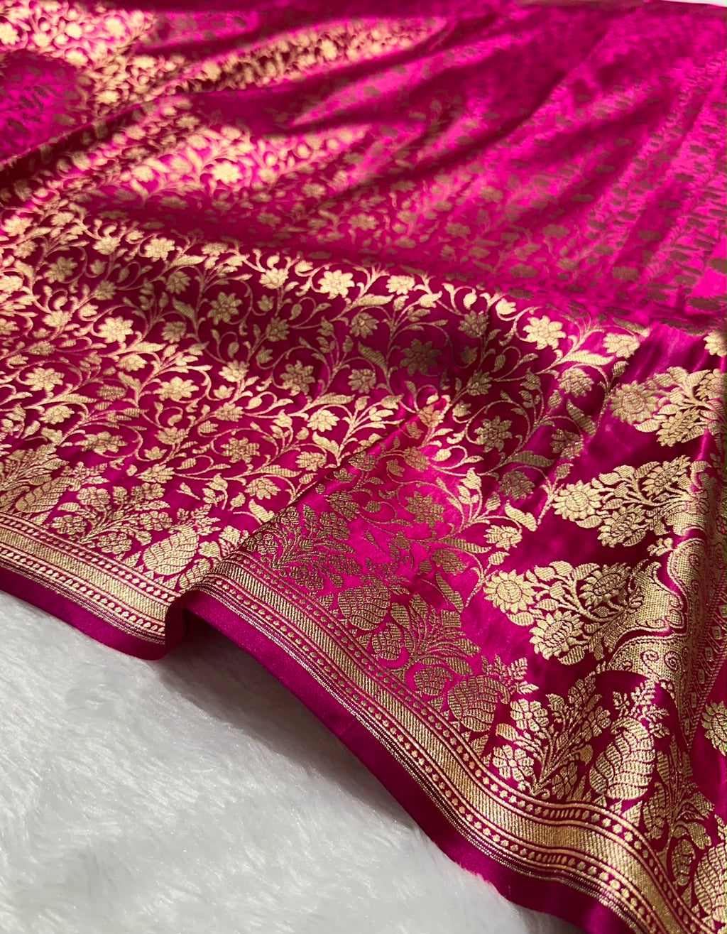 Mashru Banarasi Silk Saree in Pink Floral Brocade