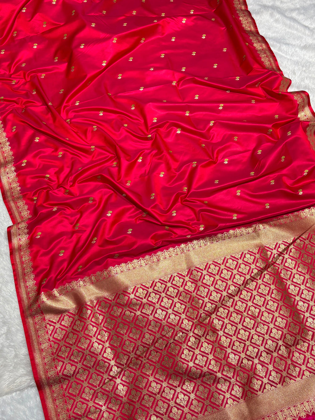 Bright Red Bridal Mashru Silk Banarasi Saree