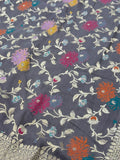 Pure Desi Tussar Ash Grey Meenakari Jangla Pattern