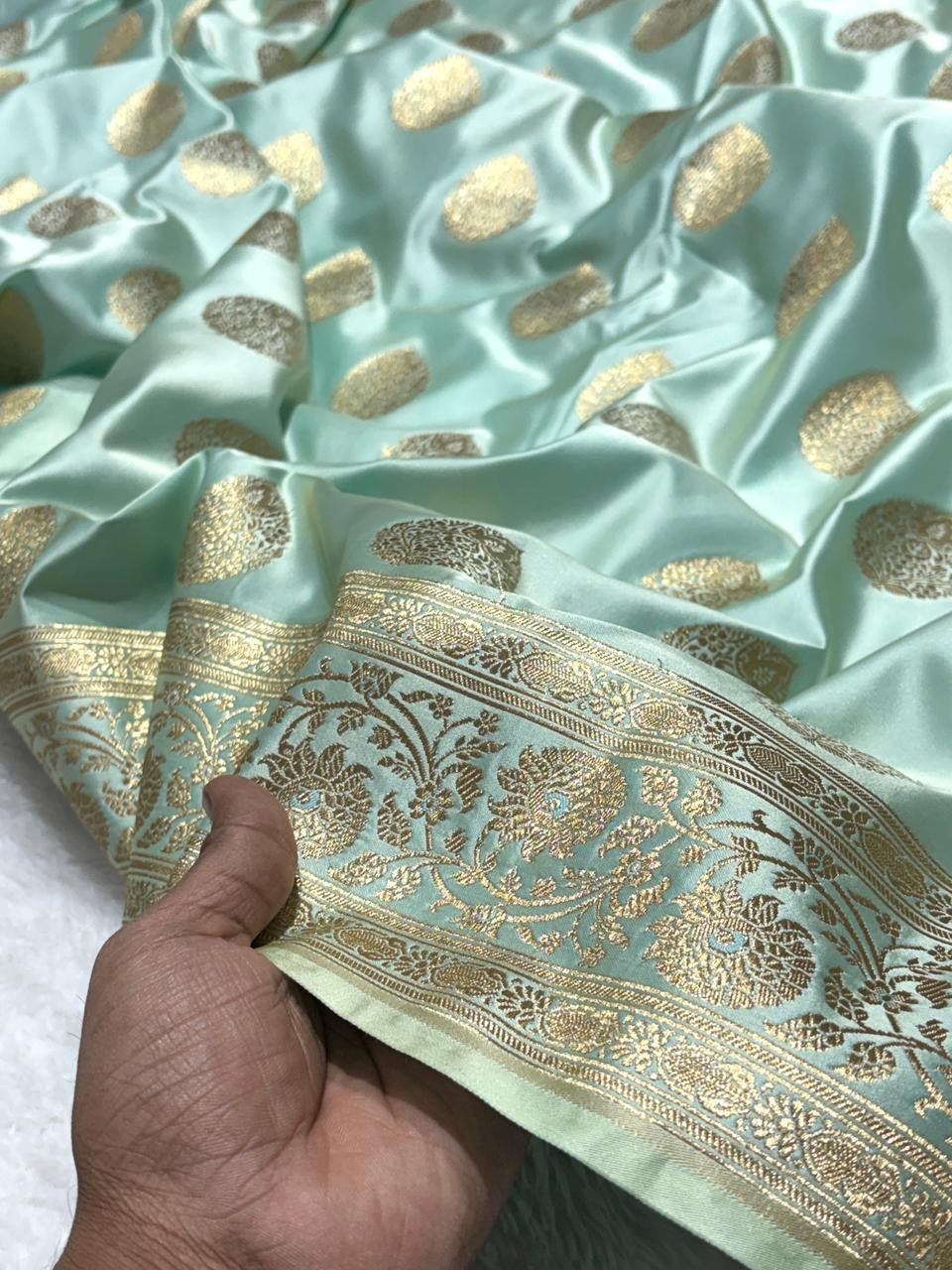 Light Blue Buta Mashru Silk Premium Banarasi Gold Zari Saree