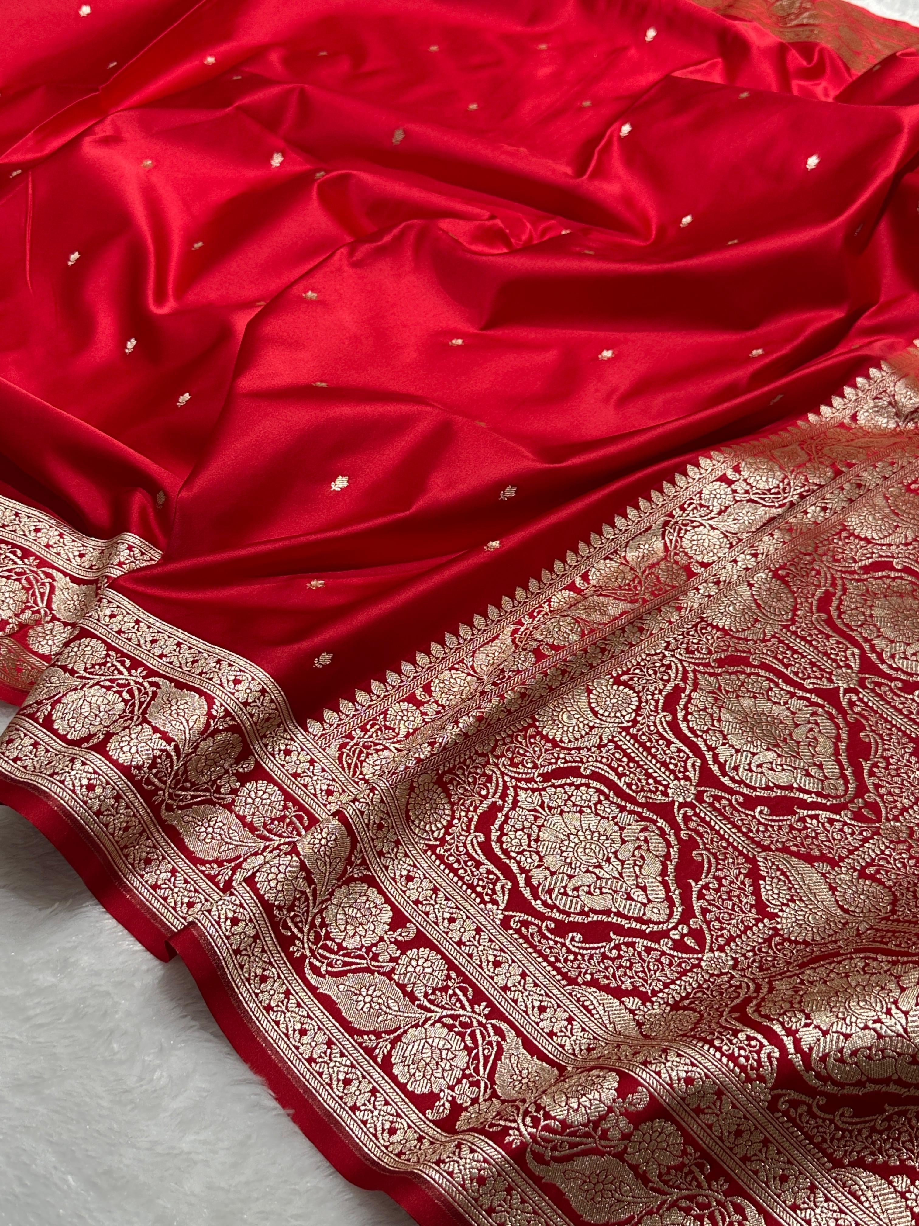 Royal Red with Gold Buti Mashru Silk Saree with Grand Pallu