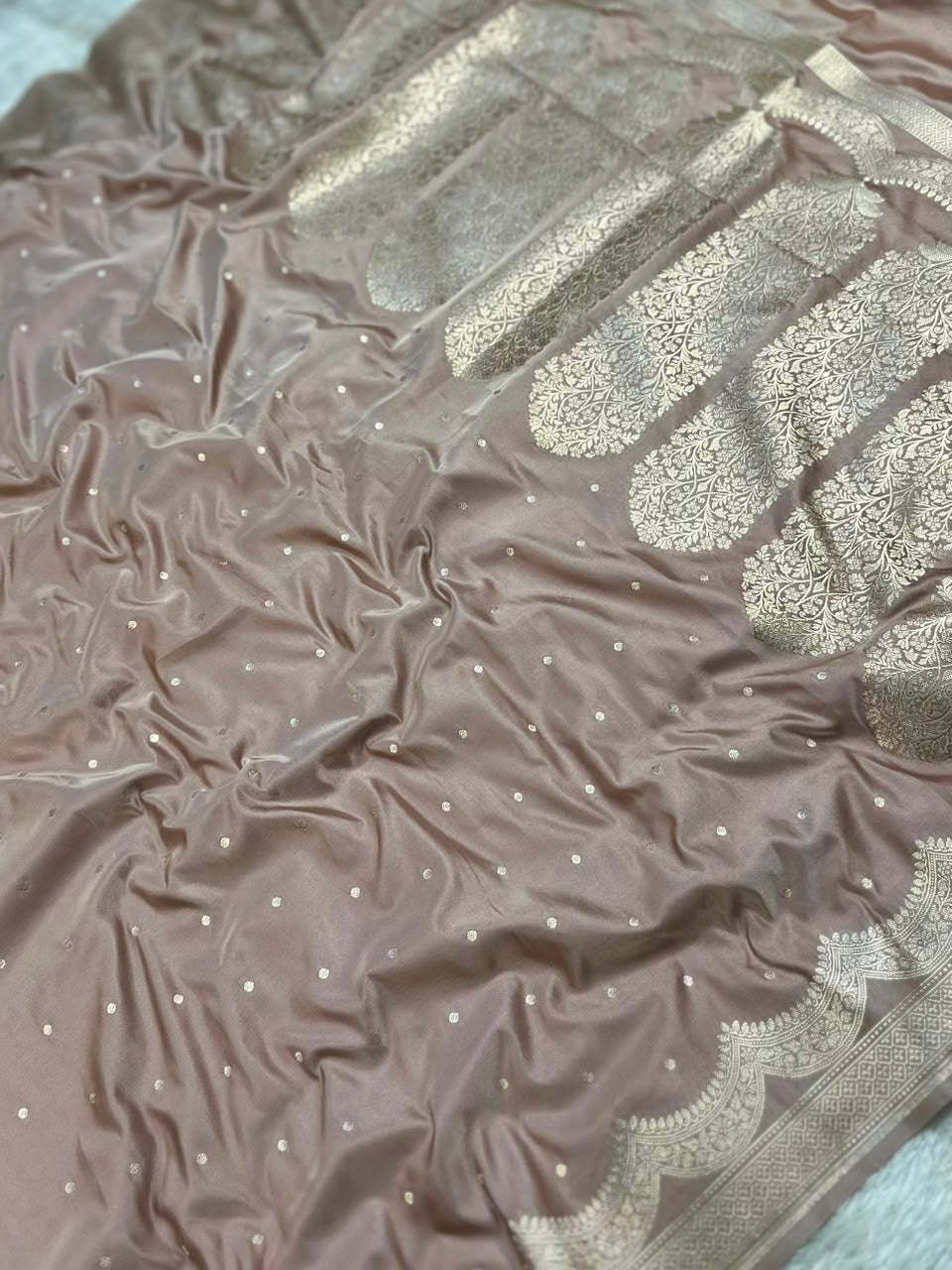 Taupe Brown Mashru Silk Banarasi Saree