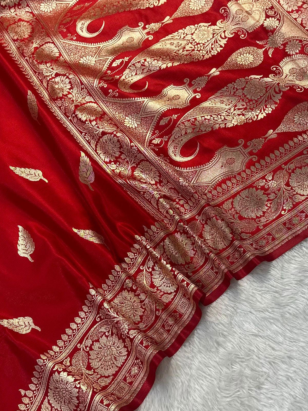 Bridal   Red   Booti   Satin   Silk   Saree