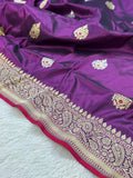 Purple Handwoven Vintage Pure Banarasi Katan Silk Saree – Kadua Weave, Pure Katan Silk