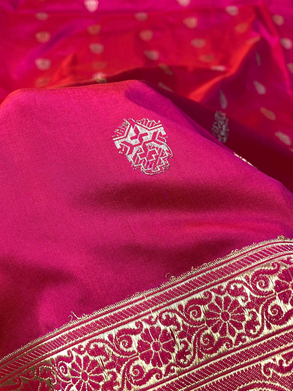 Rani Pink Handwoven Pure katan kadua Sona Rupa Banarasi Silk Saree
