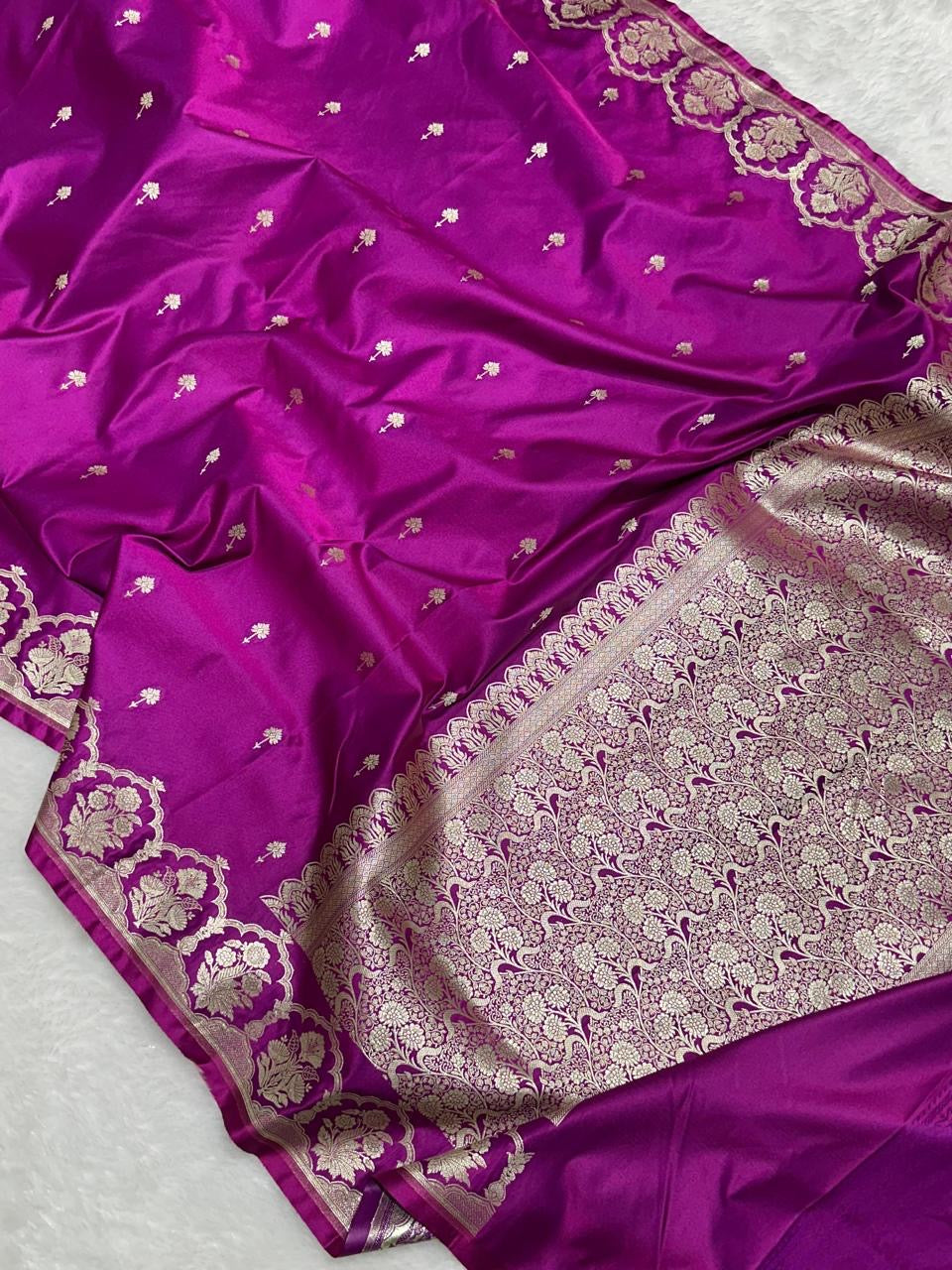 Purple Shade Mashru With Gold Buti Saree and with Grand Pallu