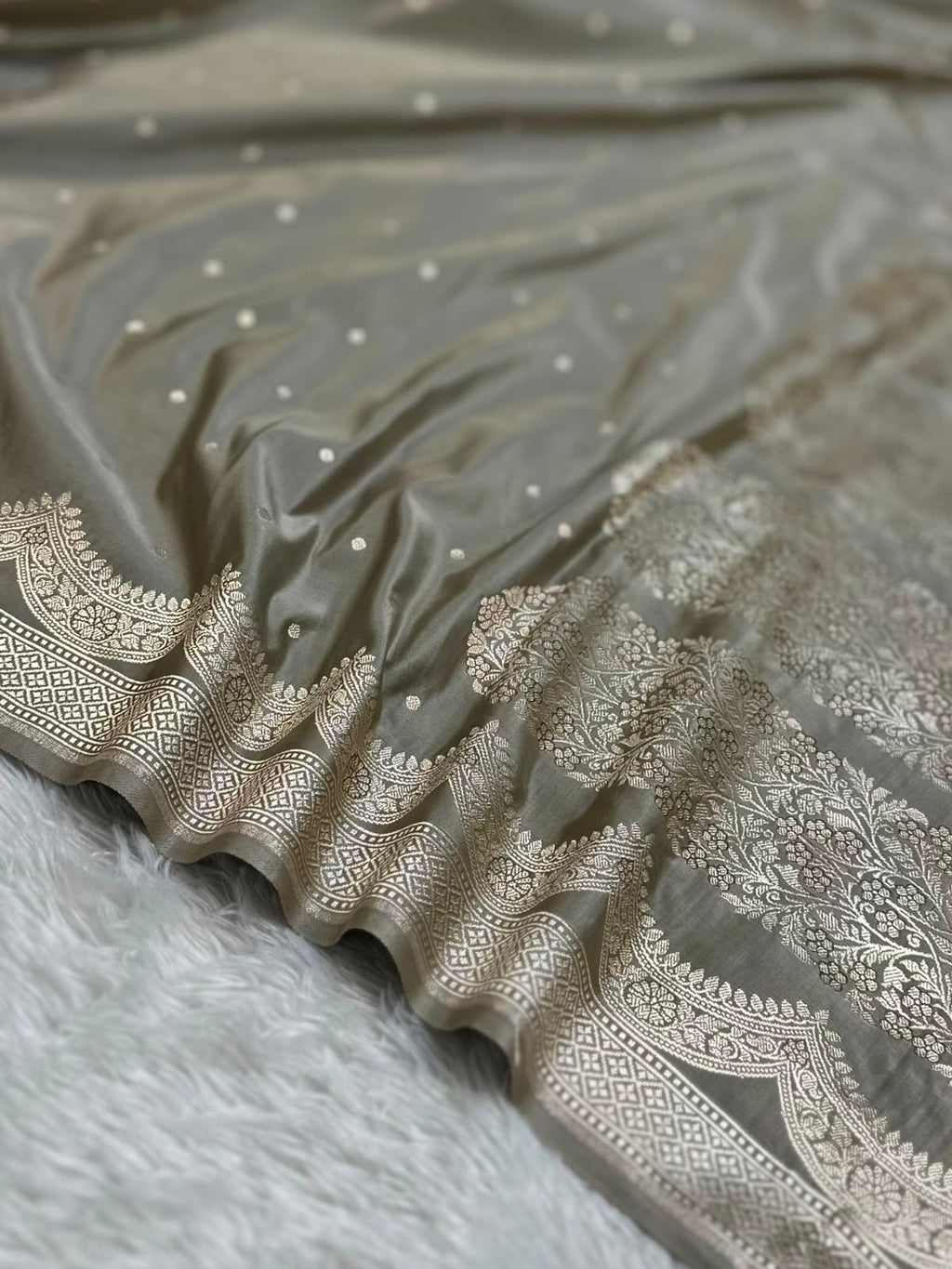 Light Grey Mashru Silk Banarasi Saree