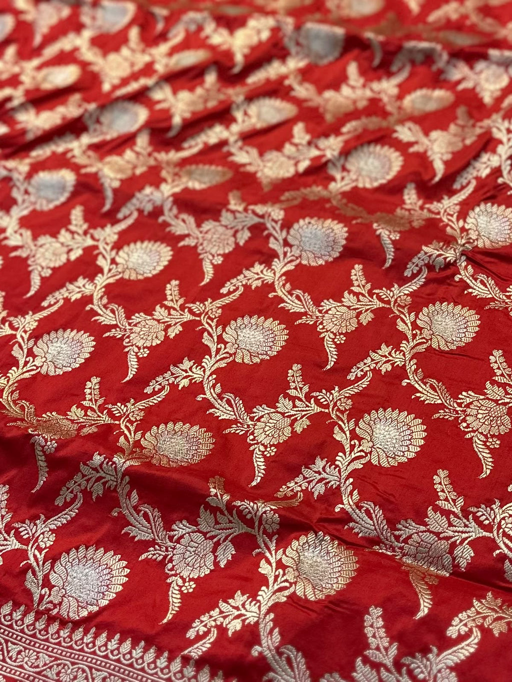 Bridal Handwoven Pure Katan Kadua Weaved Banarasi Jaal Pattern Saree